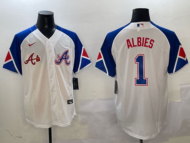 Men Atlanta Braves #1 Albies White City Edition 2025 Nike MLB Jersey style 7
